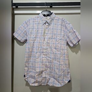 CON.STRUCT Slim Fit Short Sleeve Stretch Button-Up Shirt NWT sz Large checkered